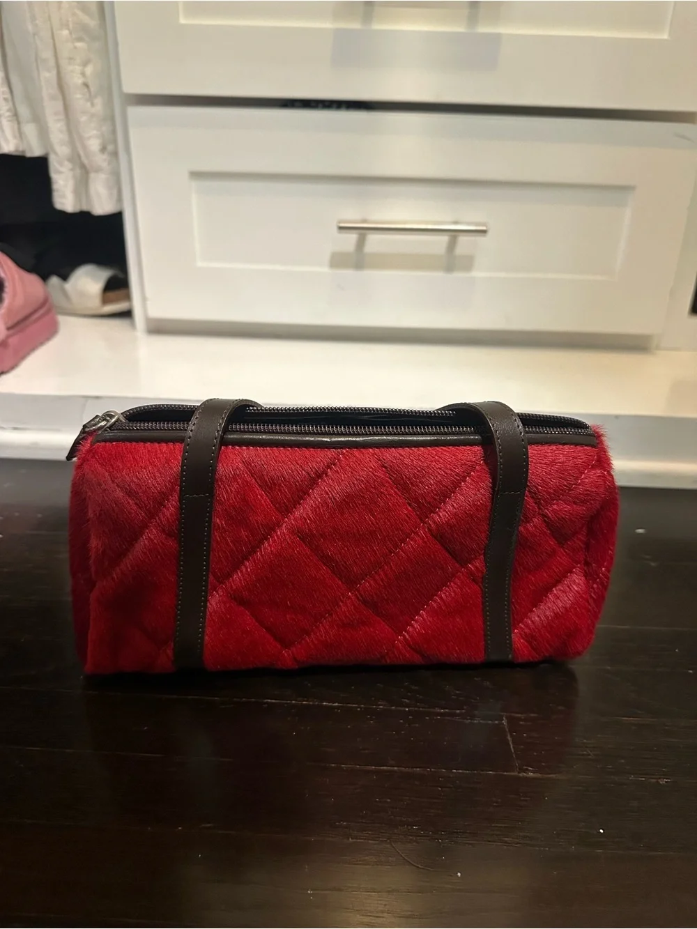 Red Quilted fur purse